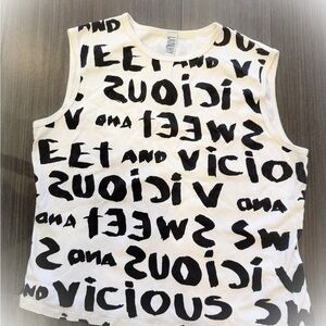 Laundry By Shelli Segal Black and White  Graffiti Graphic Tank Top